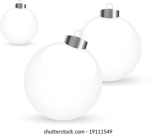 Three white and silver christmas balls