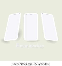 Três modelos de smartphone branco exibidos em uma fileira