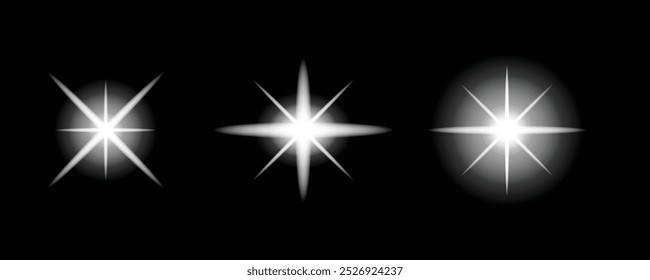 Tres estrellas blancas sobre fondo negro. Adecuada para conceptos como el honor, la excelencia o la decoración, esta Imagen de tres estrellas blancas sobre un fondo negro emana sofisticación.