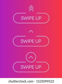 Three white swipe up icon. Scroll arrow up drag button up social media interface action icon. Vector illustration.