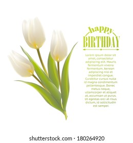 Three white tulips on a card on his birthday