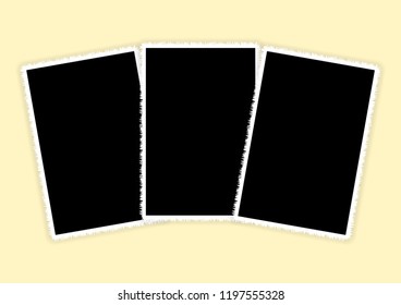 Three white vertical photo frames for photo printing. Vector illustration