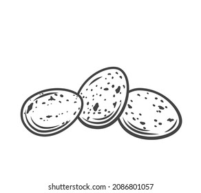 Three whole quail eggs outline drawn vector illustration.