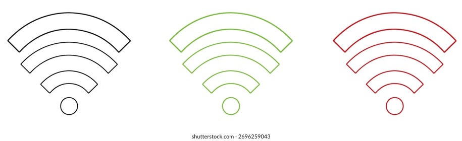Three wifi signal icons isolated on white background
