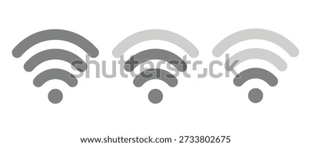 Three Wi-Fi signals that show signal strength. Low signal indicator and strong signal strength. Vector illustration