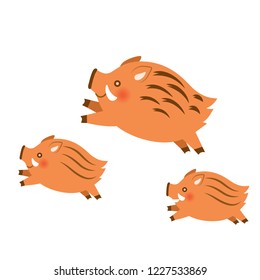 Three wild boars design elements on white background
