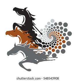 Three wild Horses.
Three horses running from the spiral. Vector available.