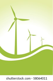 three wind generator on green and white background