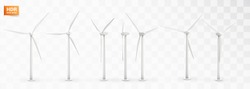 Three Wind Turbines. Set Of Vector Images. Concept Natural Energy