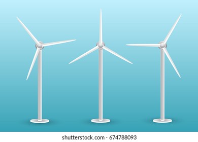 Three wind turbines. Set of vector images. ?oncept natural Energy
