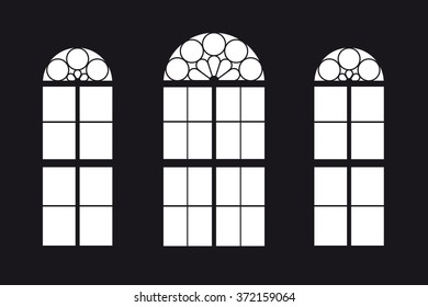Three windows - Old church window - Silhouette - Vista - vector graphics