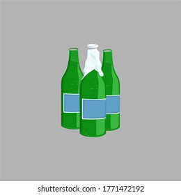Three Wine Bottles Alcohol Champagne Drinks. vector icon