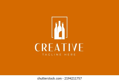 Three Wine Bottles Design Logo. Wine Bottle Silhouette Template