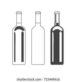 Three Wine Bottles on White Background. Vector illustration