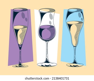 three wine drinks set icons