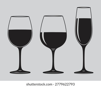 Three wine glasses with red wine beverage connoisseur