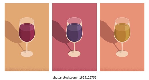 Three wine glasses retro poster illustration