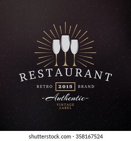 Three Wine Glasses. Vintage Retro Design Elements for Logotype, Insignia, Badge, Label. Business Sign Template. Textured Background