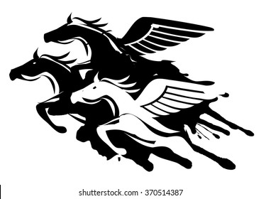 Three winged horses.
Three winged horses at Full Speed.  Illustration on white background. Vector available.
