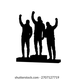 Tres atletas de invierno en las siluetas del podio Ilustración vectorial	