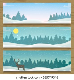 Three winter landscape banners. Winter backround. New Year 2016. Vector illustration