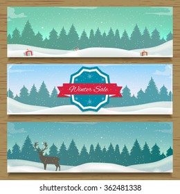 Three winter landscape banners. Vector illustration