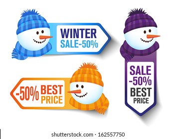 Three Winter Sales Labels With s Snowman