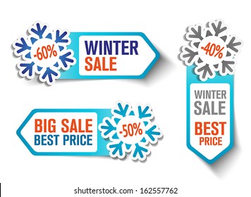 Three Winter Sales Labels With Snowflakes