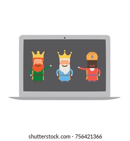 Three wis men in a computer, vector illustration design. Three wise men collection.