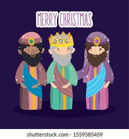 three wise kings characters, merry christmas vector illustration