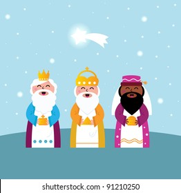 Three wise men bringing gifts to Christ