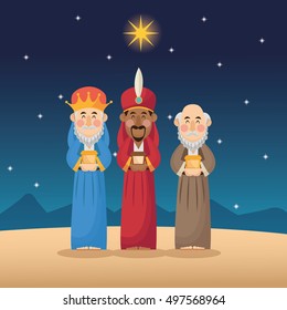 Three wise men cartoon with gift design 