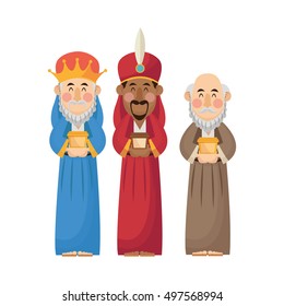 Three wise men cartoon with gift design 
