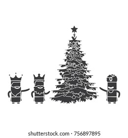 Three wise men with a christmas tree, vector illustration design. Three wise men collection.