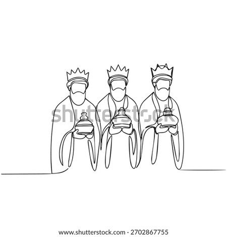 Three Wise Men. Epiphany celebration. Traditional Spanish Three Kings Day. Isolated Flat Vector Characters.