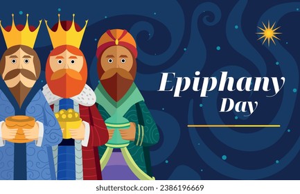 Three Wise Men, Epiphany Day, vector illustration of three kings for Christmas