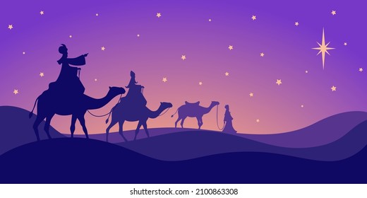 The three wise men following the star. Three Kings Day.