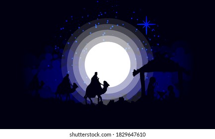 Tres hombres sabios van a Jesús, ilustración de arte vectorial.