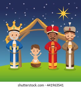 Three wise men icon. Merry Christmas design. Vector graphic