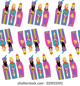 Three wise men. Three kings. Template. Seamless background pattern. Vector illustration