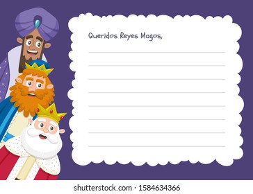 Three wise men letter template in Spanish. Din A4 horizontal format, ready to print.