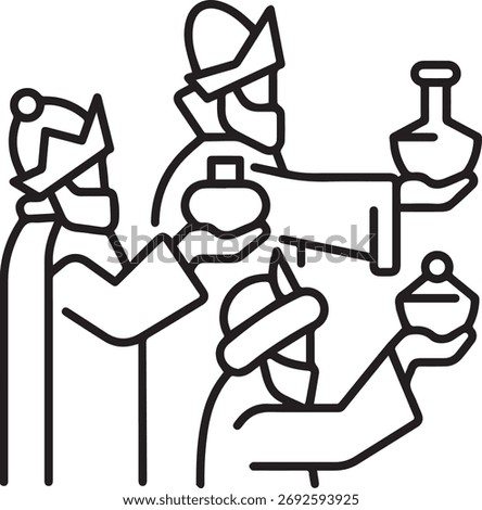 Three wise men line art with gifts kings nativity