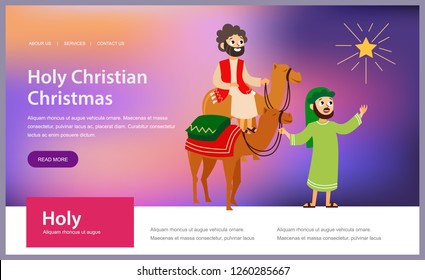 Three wise men on camels going to Bethlehem