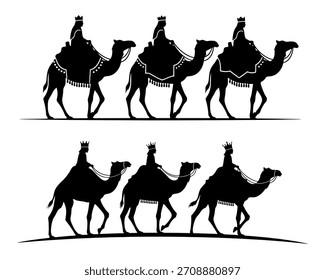 Tres Reyes Magos en Camellos Viaje de Silueta para Celebrar la Epifanía