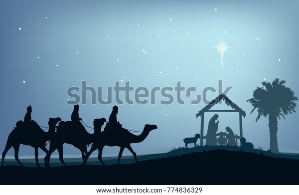 Three Wise Men On Camels Through Stock Vector (Royalty Free) 774836329 ...