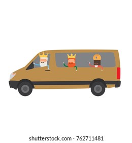 Three wise men on a van, vector illustration design. Three wise men collection.