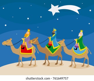 The three wise men of orient climbed on camels