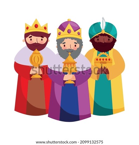 three wise men with presents isolated over white background . vector illustration