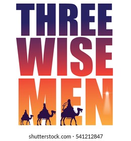 The three wise men riding camels. EPS 10 vector.