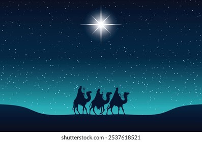 Three wise men  silhouette.Happy epiphany day vector illustration